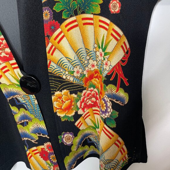 MOONLIGHT Y & S Fashion Jacket Black Floral Asian Art to Wear Lagenlook Size XL - Picture 13 of 16